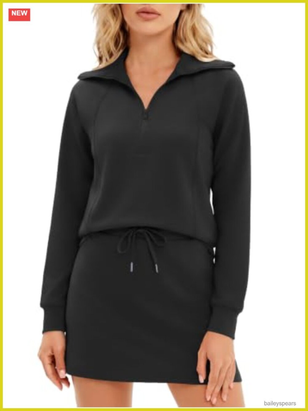Casly Lamiit Half Zip Skorts Set Long Sleeve Sweatshirt Drawstring Skort